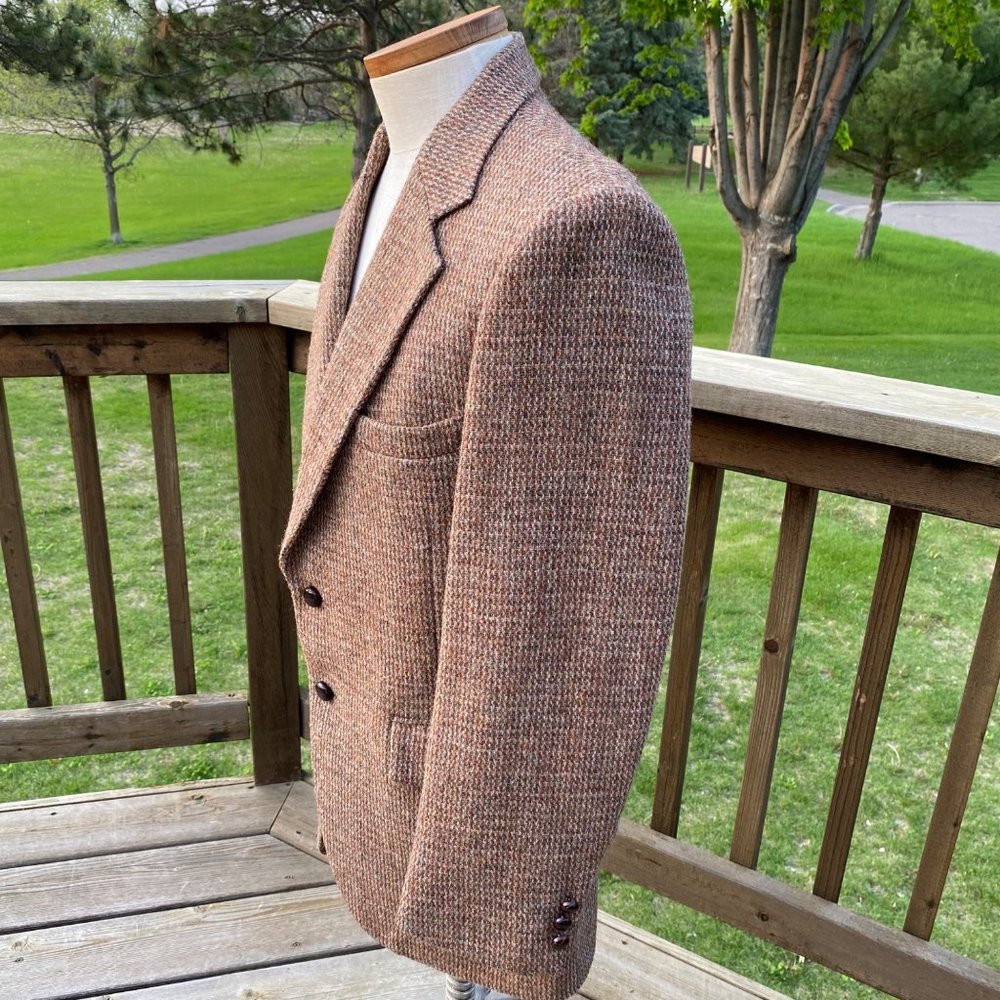 Harris Tweed Men's Scottish Wool Blazer Jacket Size 40  Brown 2 Button Vintage - Picture 8 of 16